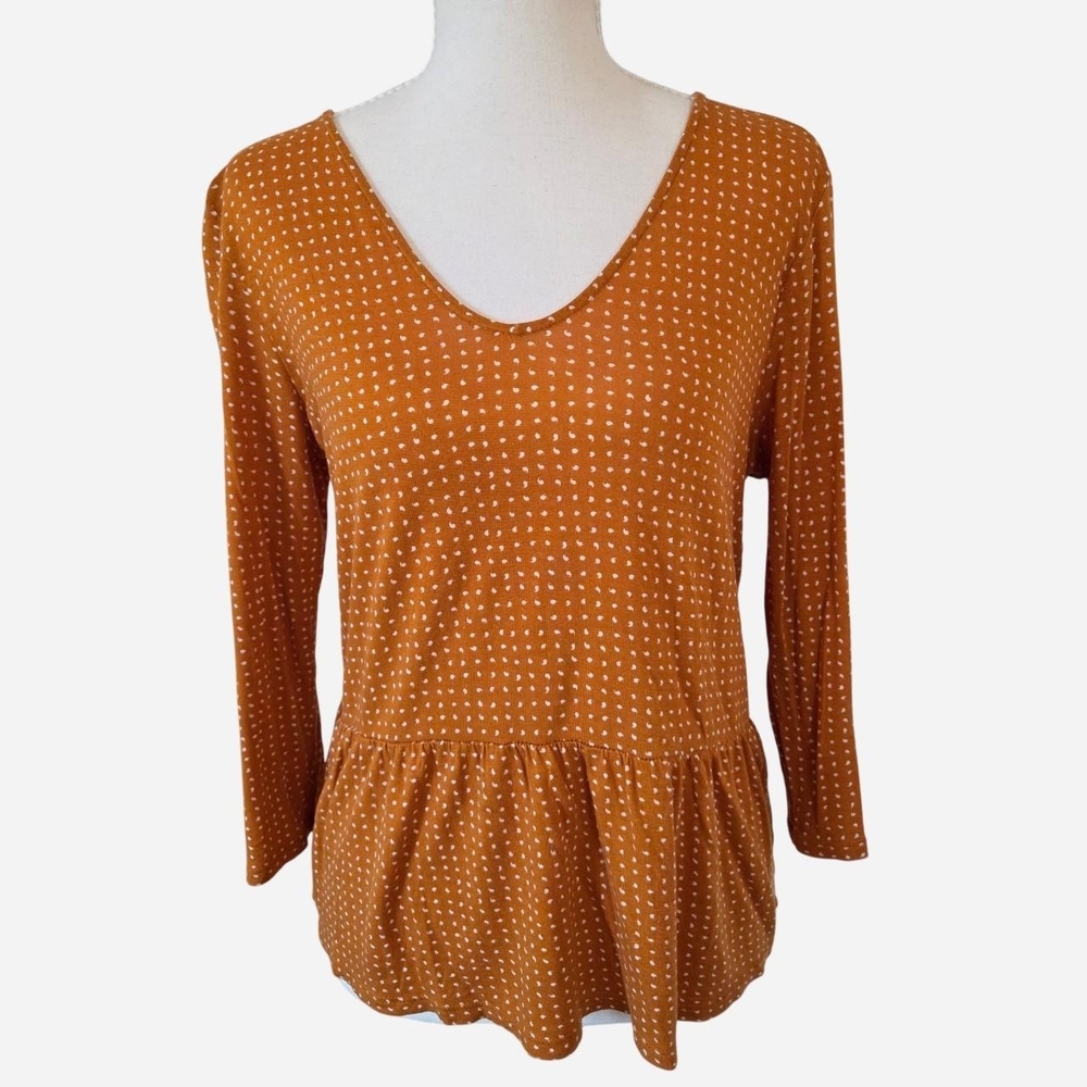 LOFT Outlet Polka Dot Peplum 3/4 Sleeve Top Orange Size S